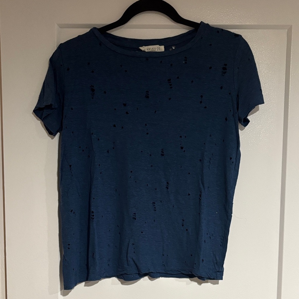 Forever 21 Navy Distressed Short Sleeve Tee